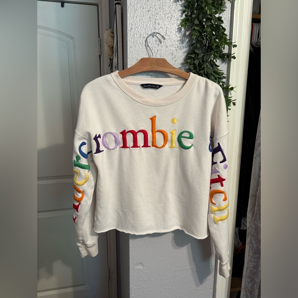 Abercrombie and Fitch | Rainbow Cropped Crew Neck Sweatshirt | Size XS